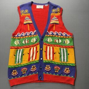 Marisa Christina Classics Vintage Beach Scene Knit‎ Vest XL Seashells